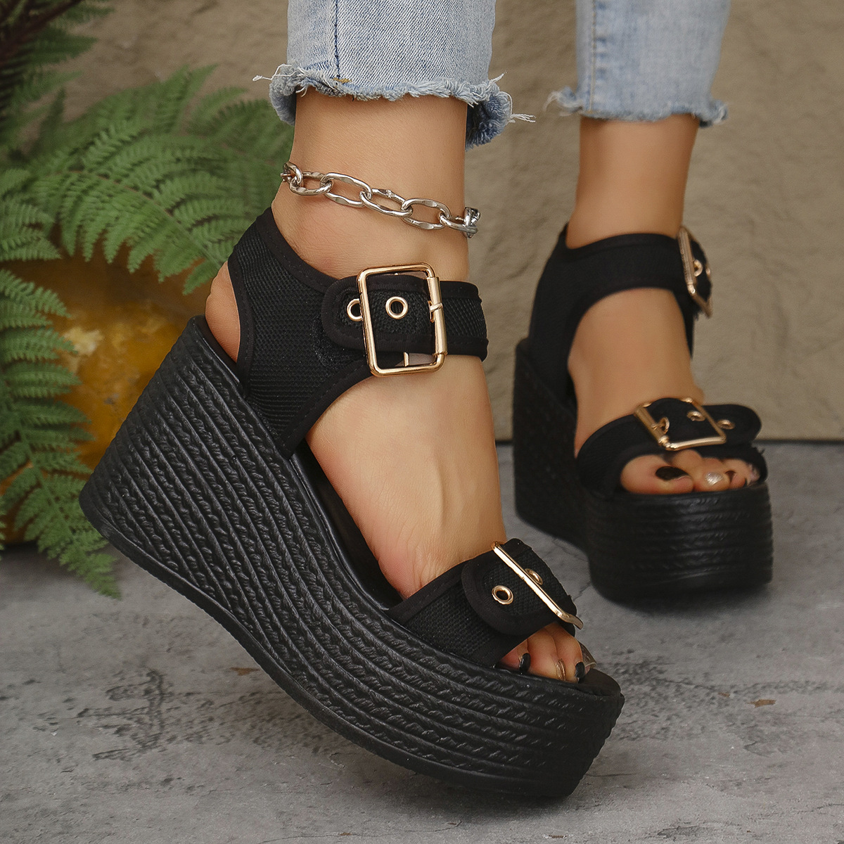 Fish-mouth Wedge Sandals With A Single Strap For Women foto 2