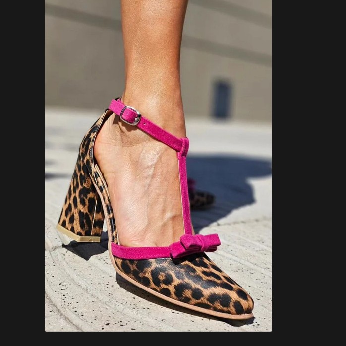 Fashion Colorblock Bow Buckle High Heel foto 3