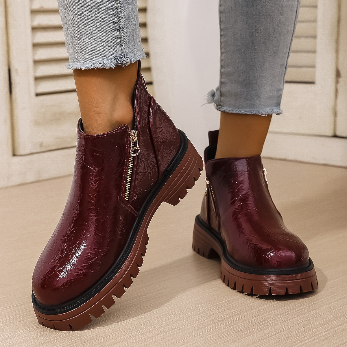 Autumn And Winter Round Toe High Heel Boots Women's Shoes foto 3
