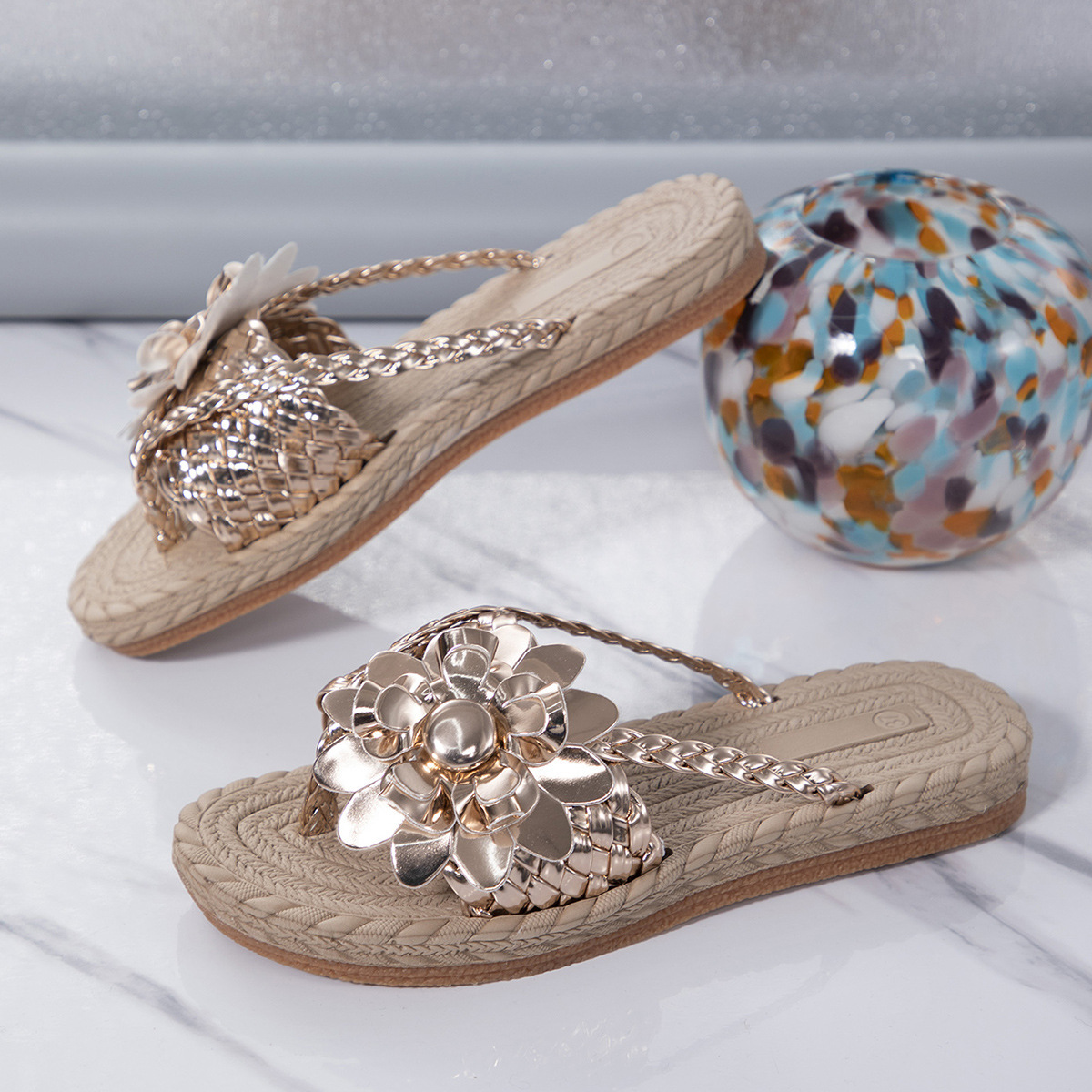 Plus Size Women's All-Match Platform Sandals Temu Simple Elegant Beach Sandals Flowers foto 5