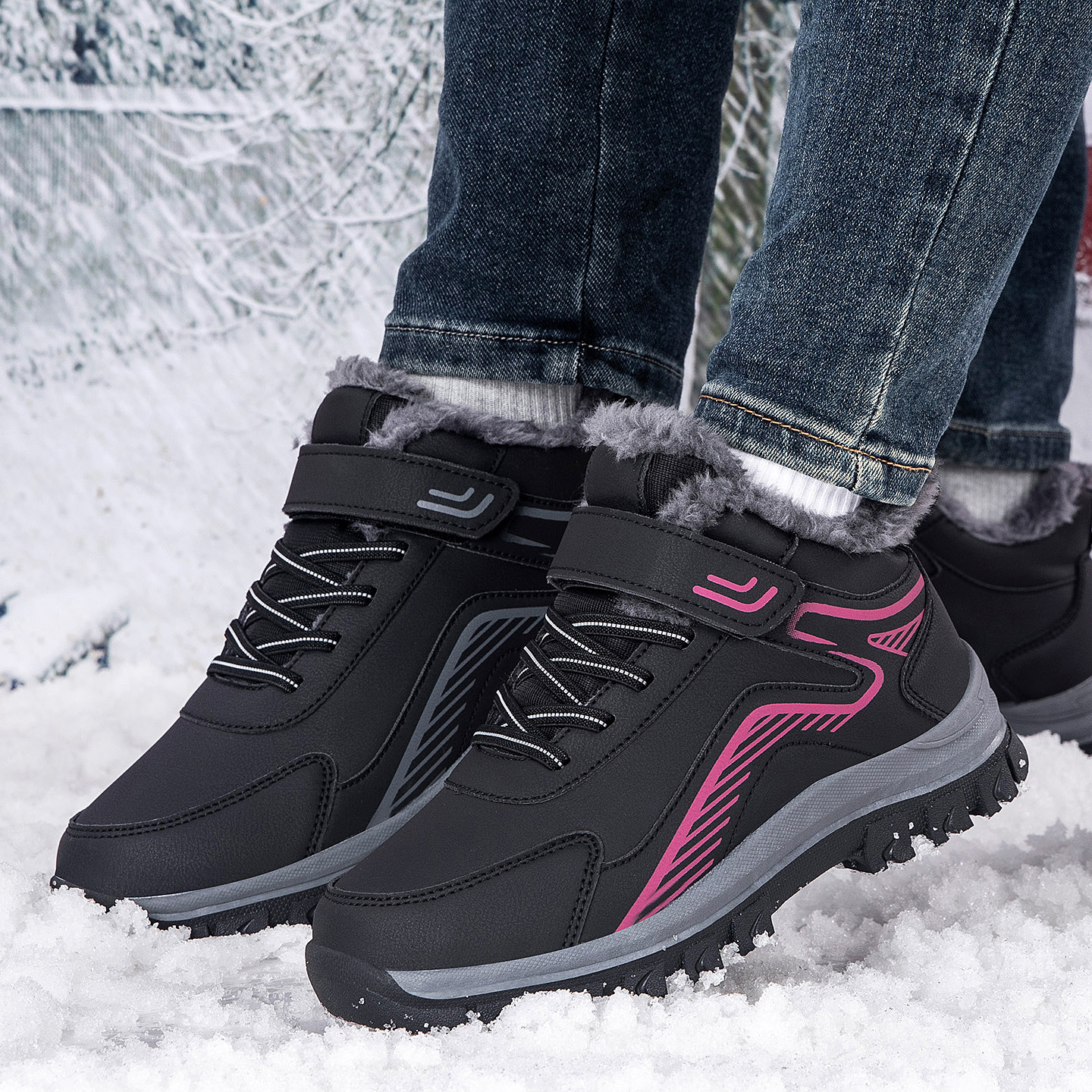 Middle-aged And Elderly Warm Walking Shoes With Thick Fleece Snow Boots foto 2