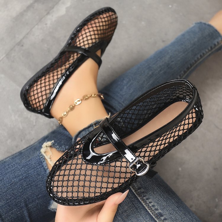 Round-toe Fishnet Hollow-out Ballet Flats Fashionable And Flat foto 3