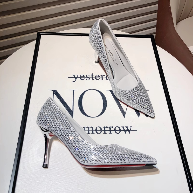 Pointed Stiletto Heel Silver High Heel Banquet Wedding Shoes foto 4