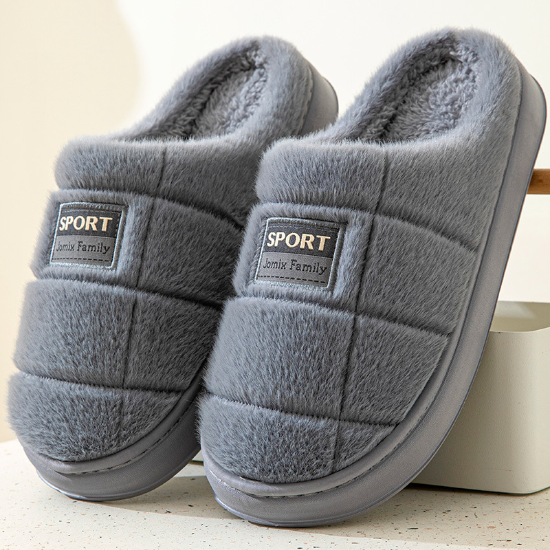 Men's Plaid Cotton Slippers Winter Warm House Shoes Indoor Thick-soled Non-slip Bedroom Floor Slipper Couple foto 2