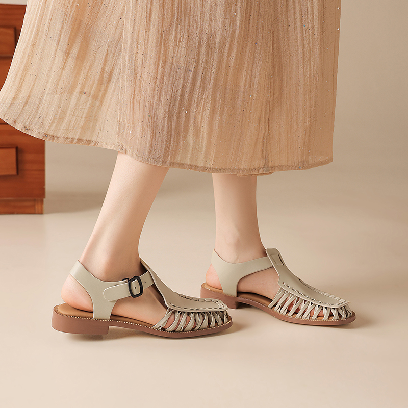 Women's Handmade Oil-Tanned Leather Fisherman Sandals, Cross-Strap Square Toe Adjustable Buckle Flats foto 4