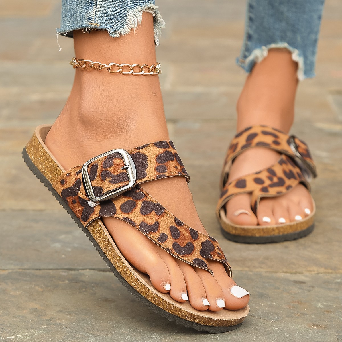 Roman Style Toe Covering Leopard Slippers foto 4