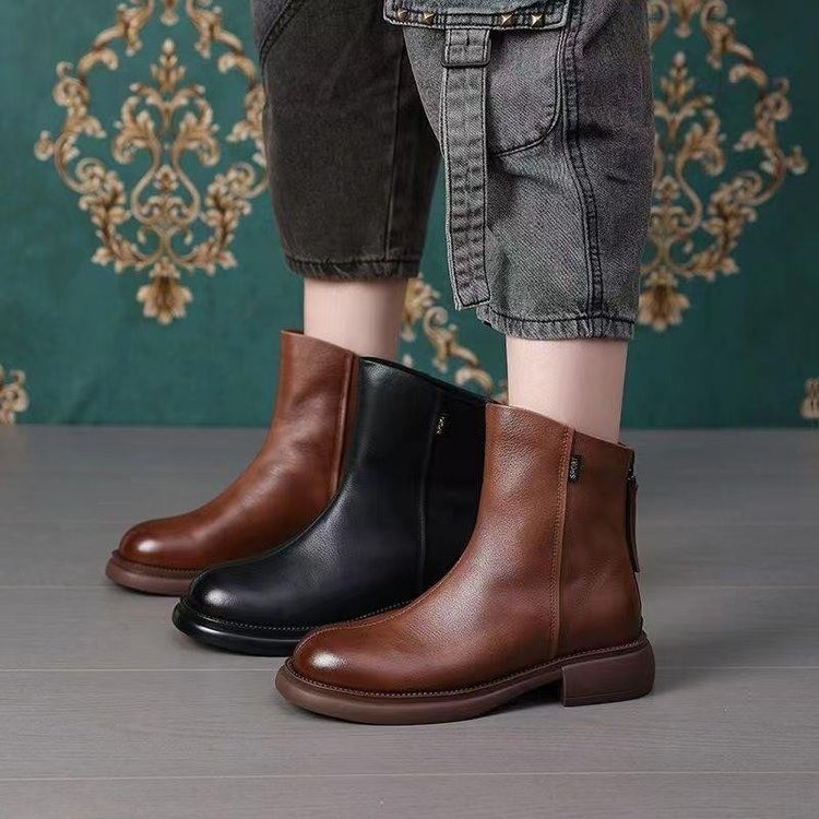 Retro Low-heat Fleece-lined Round-toe Waterproof Ankle Boots foto 3