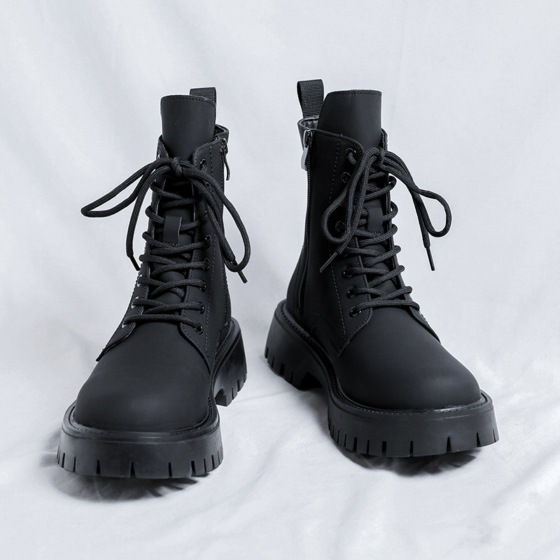 Black High-top Mid-calf Tooling Round Head Thick Bottom Martin Boots foto 2