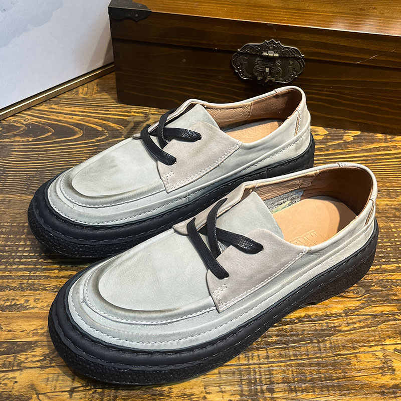 Round Head Genuine Leather Platform Men's Slip-on Leather Shoes foto 3