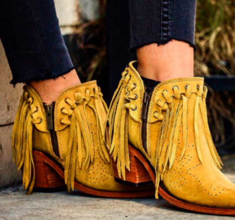 Fashionable Tasseled Pointed-Toe Chunky-Heel Plus-Size Womens Ankle Boots foto 4