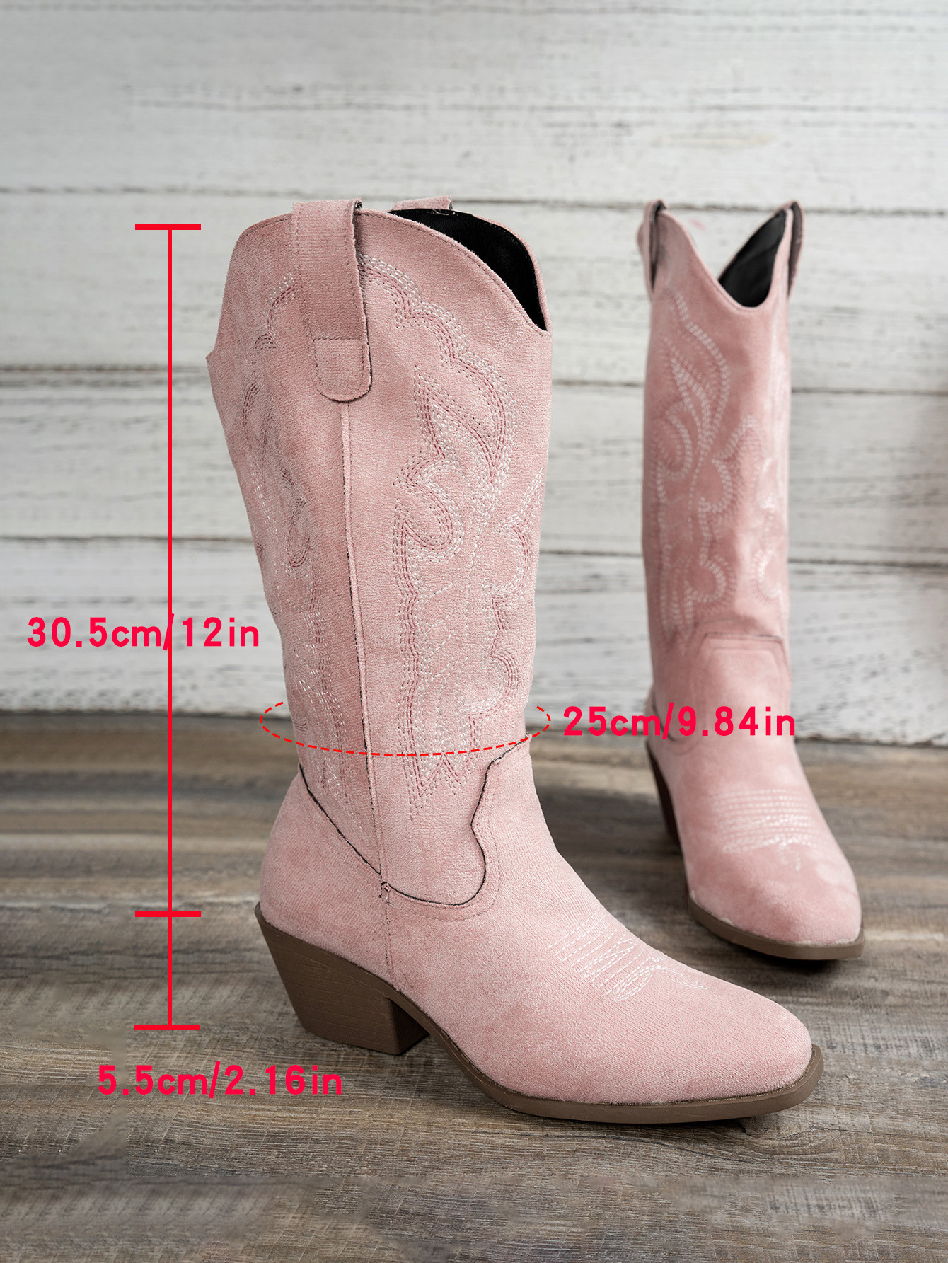 Pointed Toe Western Cowboy Boot Women's Large Size Embroidered Thick Boots foto 4