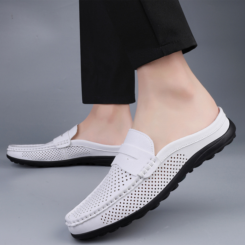 Casual Hollow Leather Shoes Breathable Half Slippers foto 3
