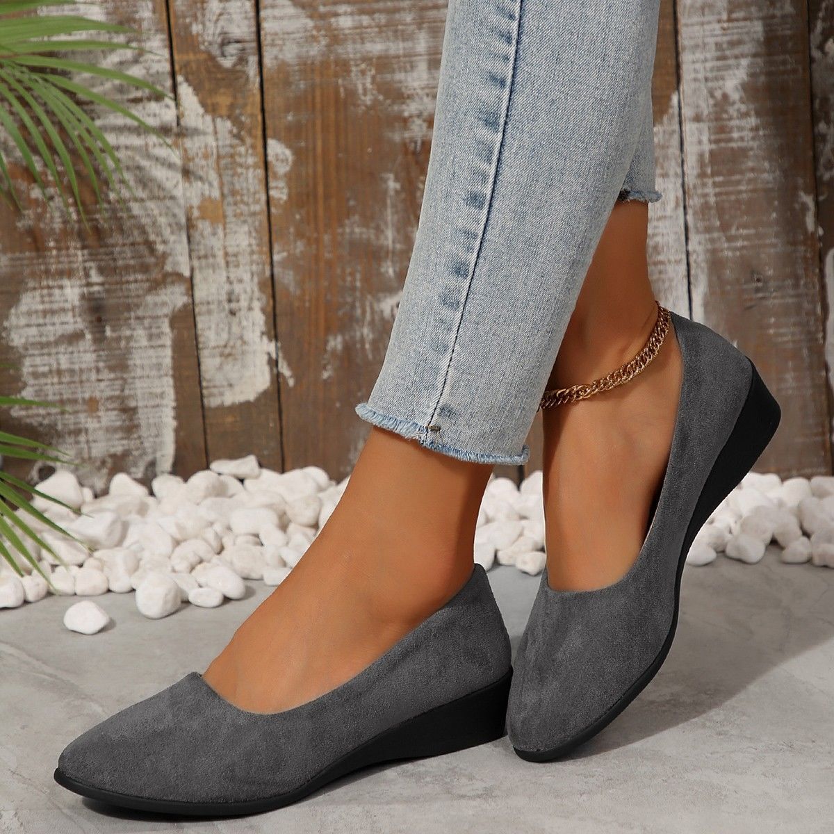 Spring New Pointed Toe Women's Plus Size Shallow Mouth Wedge Pumps Doug Shoes Sports Casual foto 2
