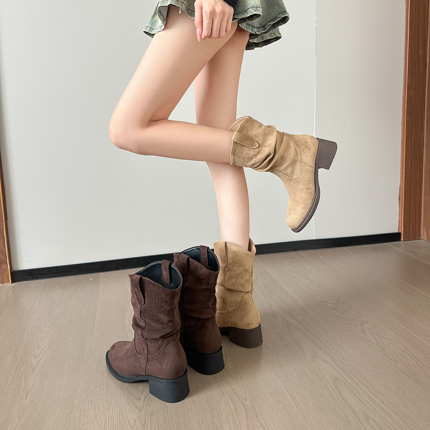 AutumnWinter New Arrival Square Toe Slimming Chunky Heeled Fashion Booties foto 5