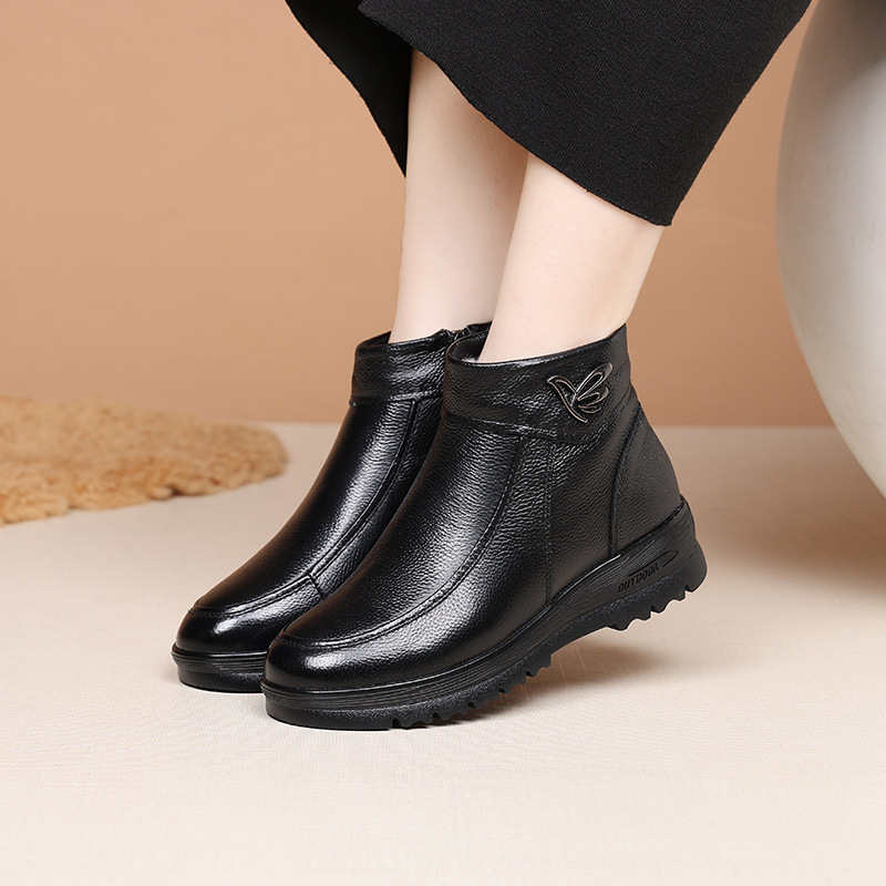 Women's Flat Bottomed Anti Slip Leather Wool Short Boots foto 3