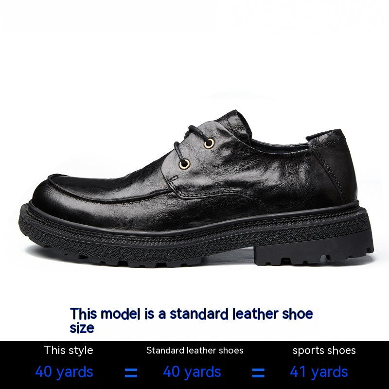 Men's Shoes Leather Round Head Breathable Retro British Casual Leather Shoes foto 3