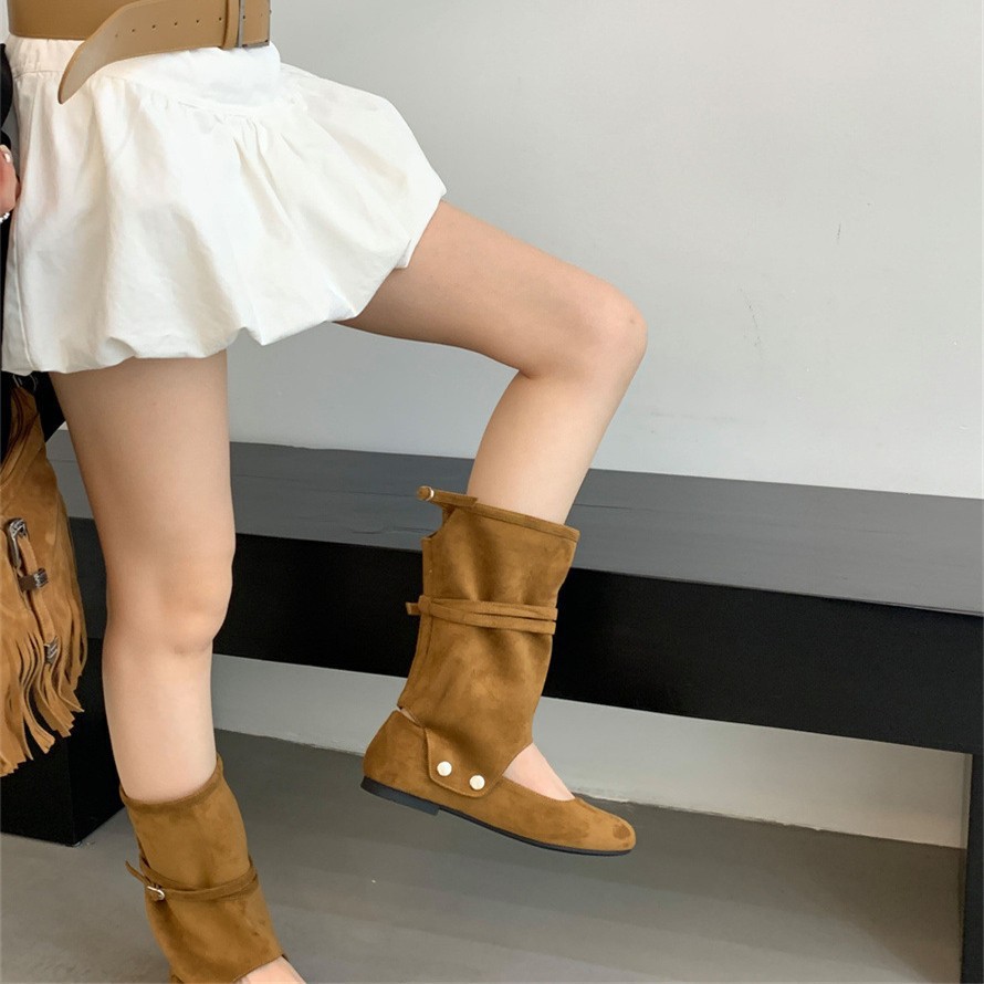 Niche Design Two-way Pants Brushed Hollow-out Mid-calf Length Loose Socks Boots foto 5