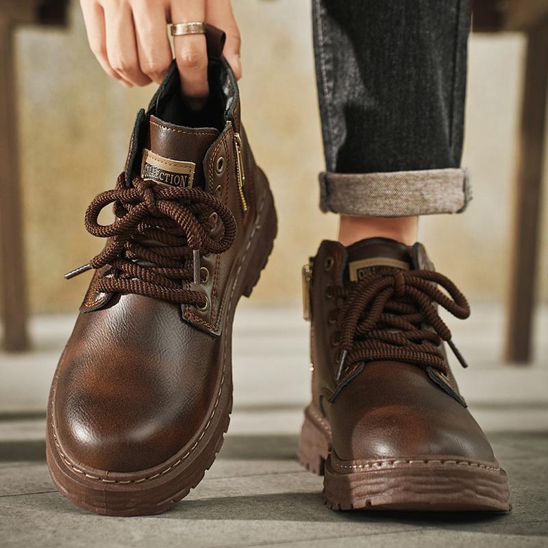 New Autumn Leisure Leather Waterproof Retro British Style Men's Plus Size Martin Boots foto 2
