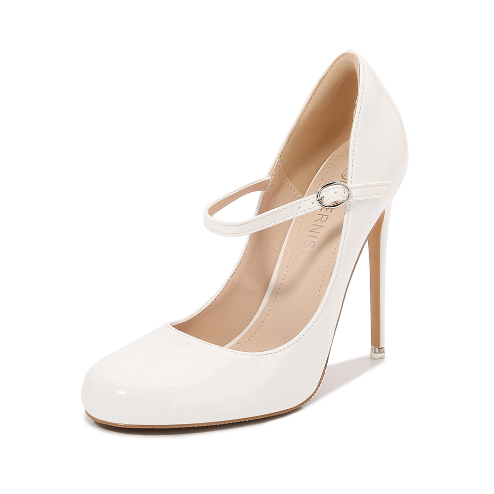 12 Cm Round-toe Large-size High Heels With A Wrist Strap