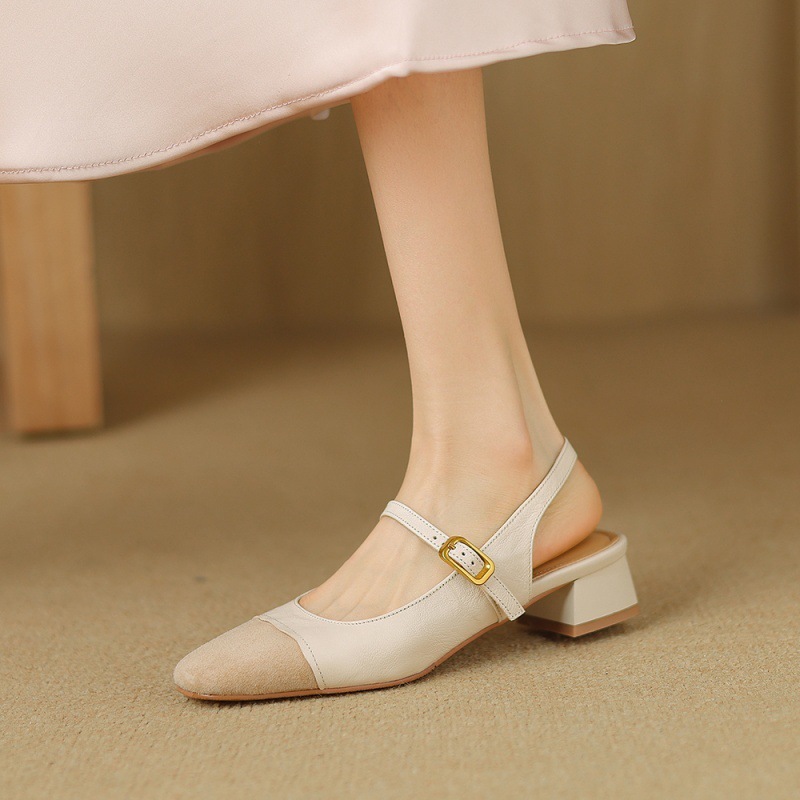 French Retro Color Matching Square Toe Back Empty Closed Toe Sandals foto 2