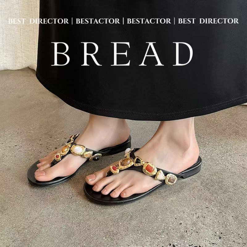 Women's Artisanal Full-Grain Leather Thong Sandals, Handcrafted Multi-Stone Embellished Flat Flip Flops foto 3