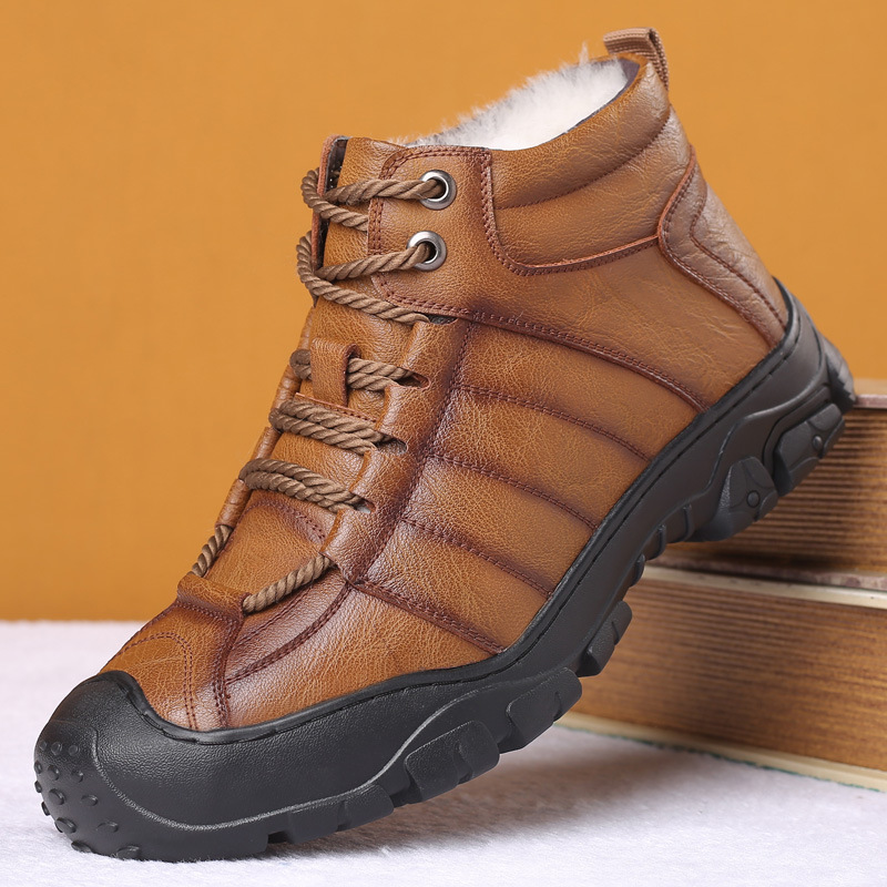 Warm Men's Outdoor Mountaineering Plush Leather Shoes foto 3