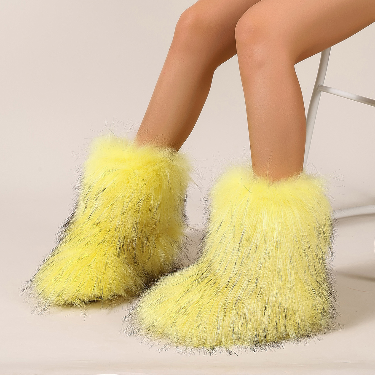 Women's Faux Fur Boot Furry Fluffy Round Toe Suede Winter Comfy Plush Warm Short Outdoor Indoor Flat Shoes Mid-Calf Boots Fashion Boots foto 5