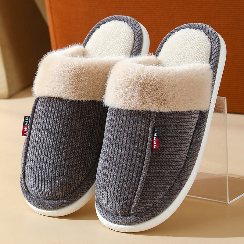 Fur Mouth Home Non-slip Thermal Cotton Slippers foto 5