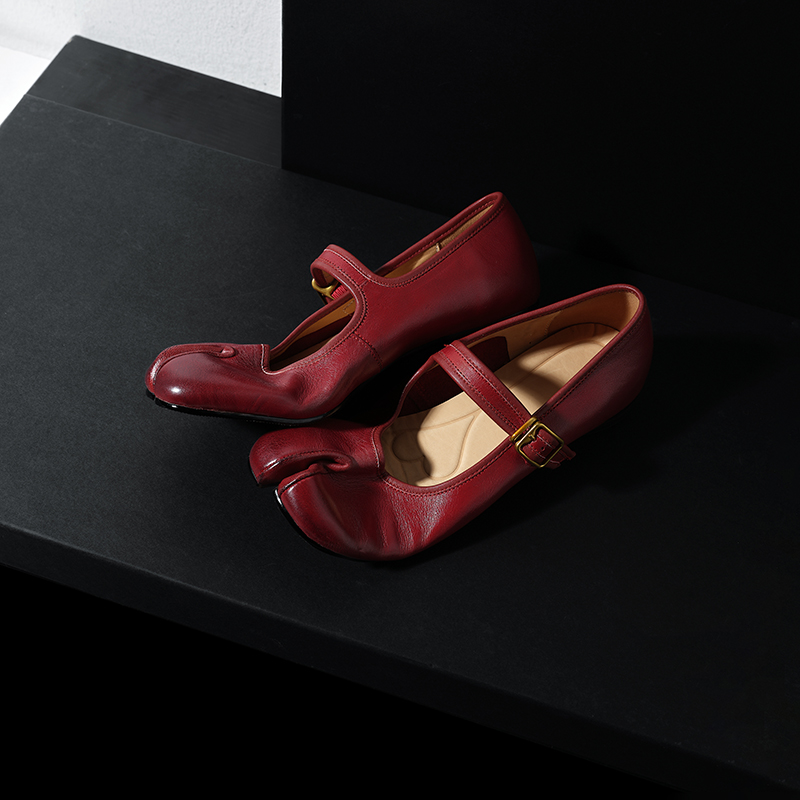 Women's Premium Washed Full Grain Leather Split-Toe Tabi Mary Jane Flats, All Leather Lined Shoes foto 5