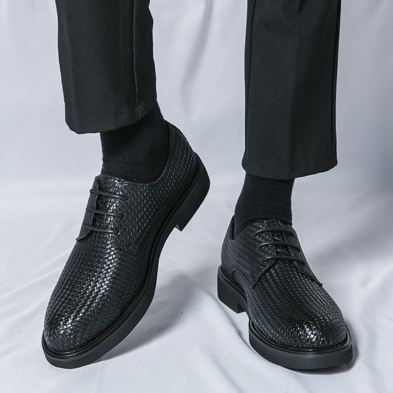 Plus Size 3D Woven Leather Shoes Men's Youth Platform British Shoes foto 4