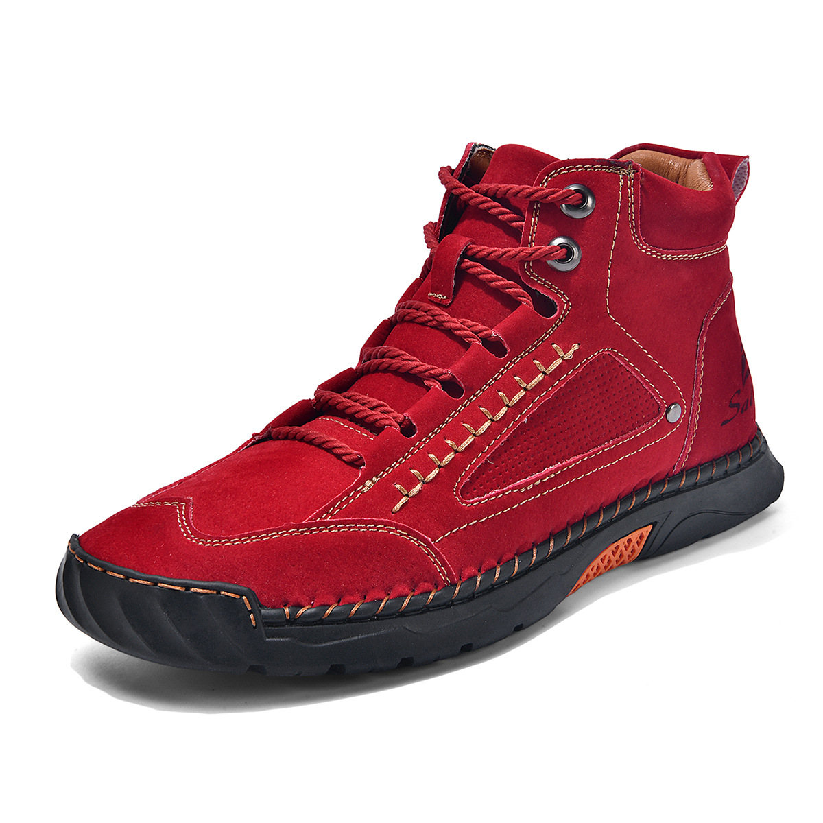 Cross-border PU Leather Handmade Stitching Ankle Boots Flat Lace-up Casual Shoes foto 5