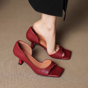 Simple One-strap Sandals Square Toe Open Toe Thin Heel Peep Toe Shoes foto 3