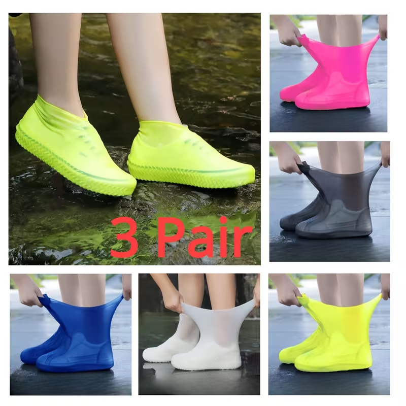 3 Pairs One Size Thickened Latex Silicone Shoe Covers, Waterproof Rain Overshoes, Non-Slip Wear Resistant Outdoor Reusable Foot Covers foto 5
