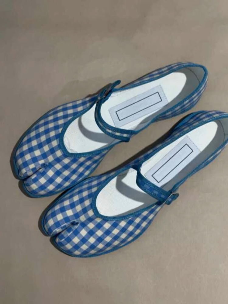 Korean Style Plaid Split Toe Ballet Flat Bottom Pumps foto 5