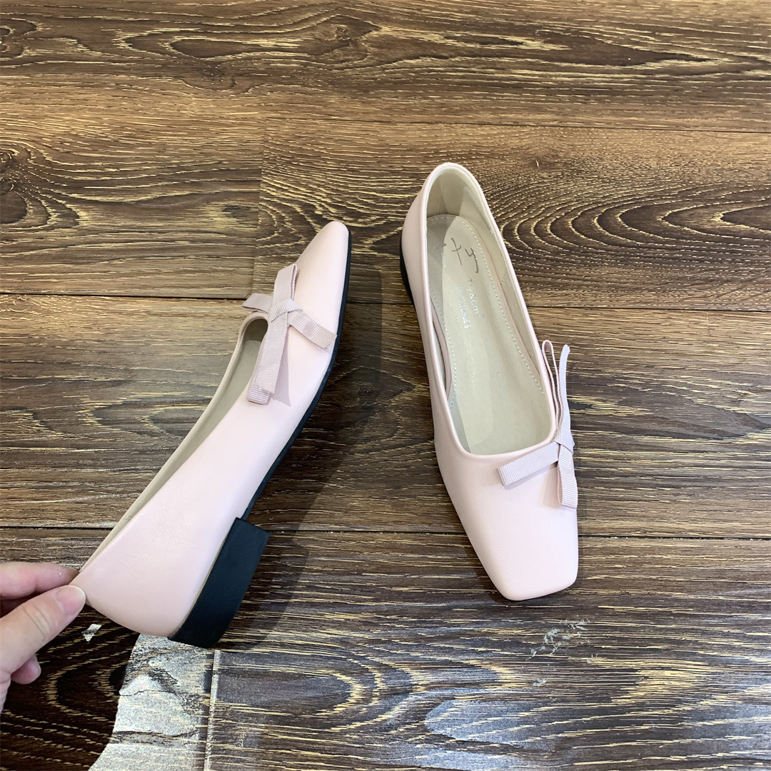 Milk-yellow Square-toe Low-cut Gentle Pumps foto 5