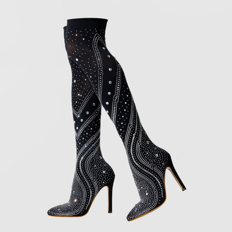 Stiletto Heel Rhinestone Pattern Fashionable Stretch Tights High Heels foto 4