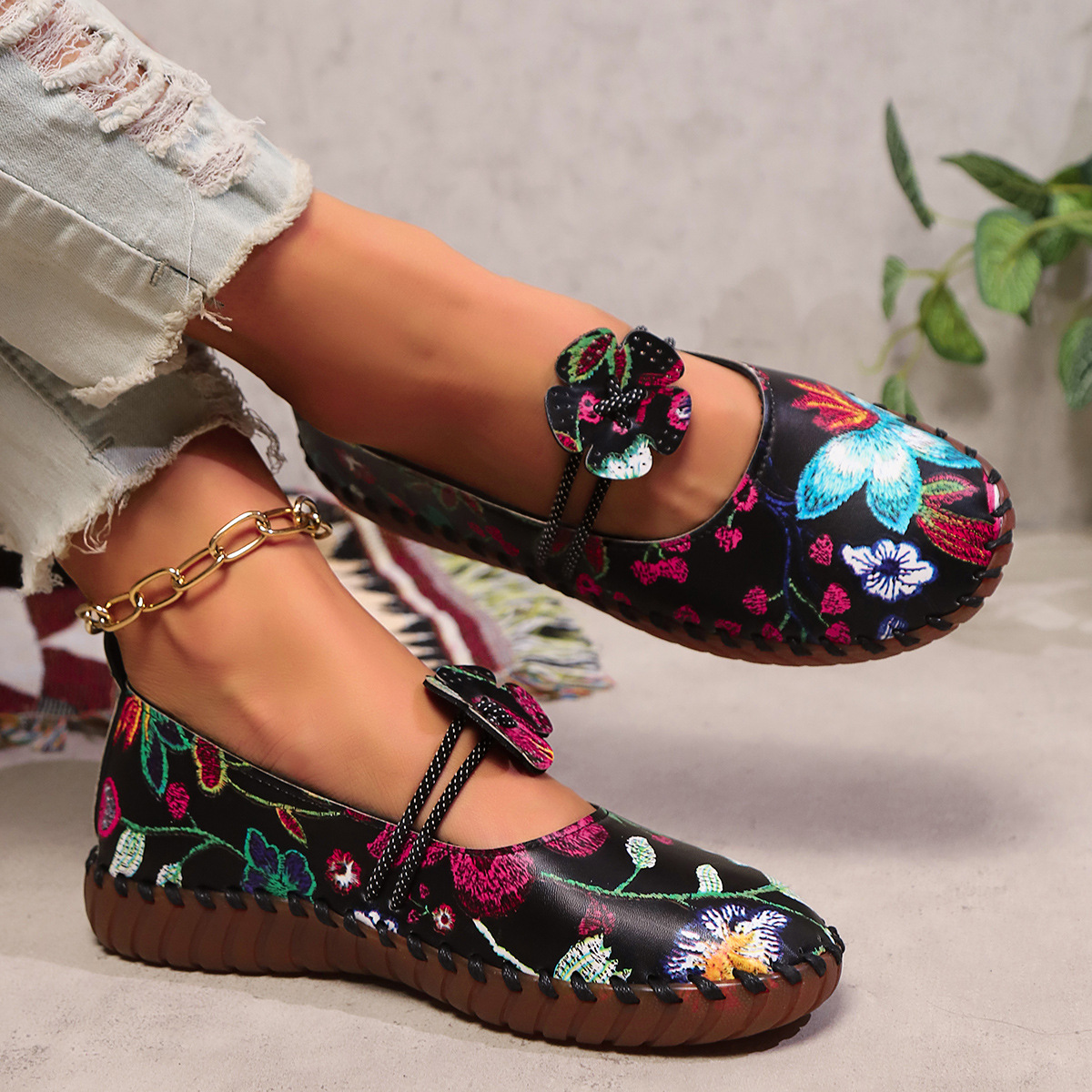 Womens Soft-soled Low-cut Ethnic-style Embroidered Shoes With A Thick Sole foto 4