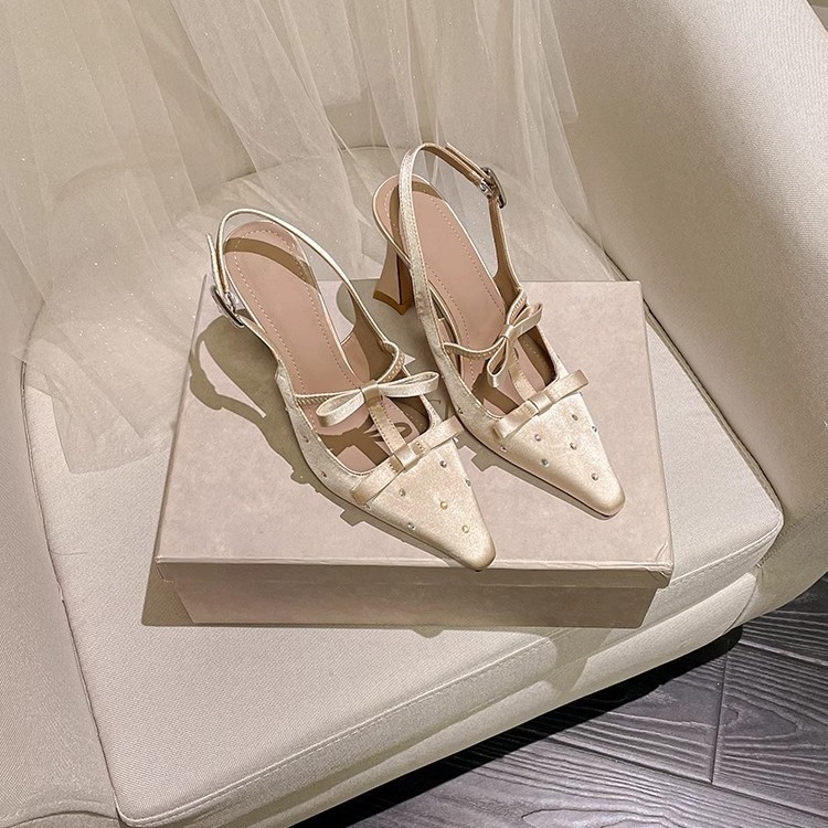High Heel Shoes Back Empty Thick Heel Bowknot Sandals foto 3