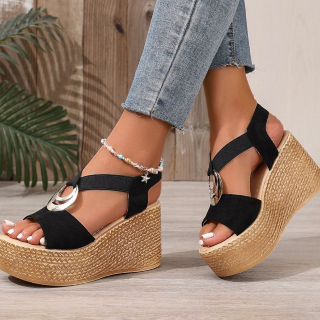 Fashionable Open-Toe Wedge Sandals With Thick Sole For Height Increase foto 5