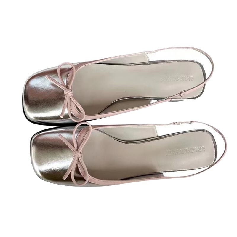 Square Toe Chunky Heel Low-cut Back Empty Closed Toe Sandals foto 2
