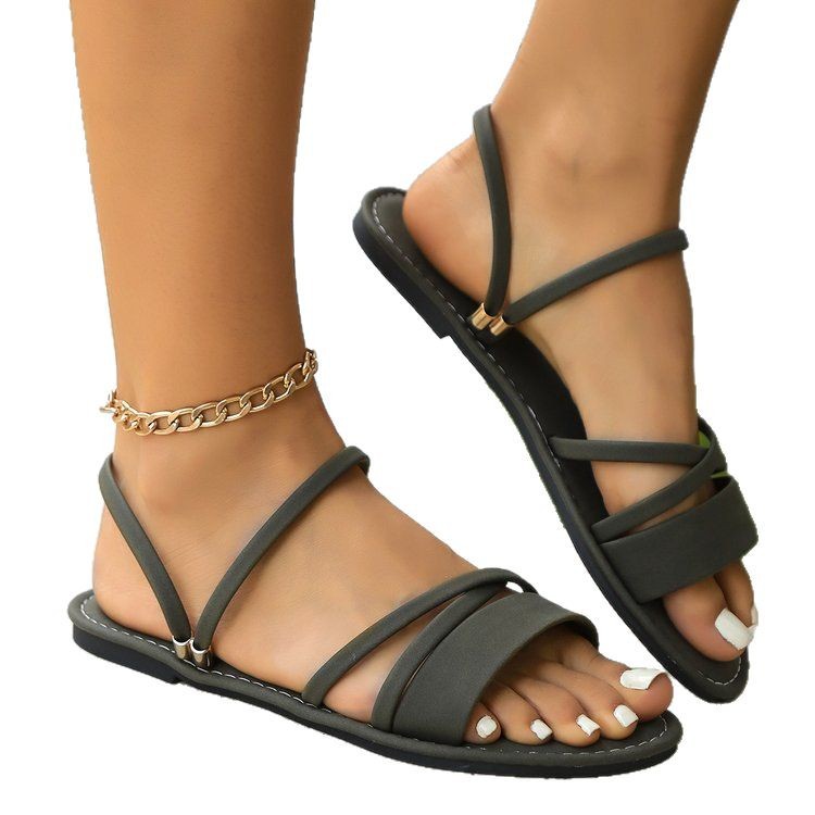 Sandals Plus Size Flip-toe Buckle Flat Cross Strap Women's Shoes foto 2