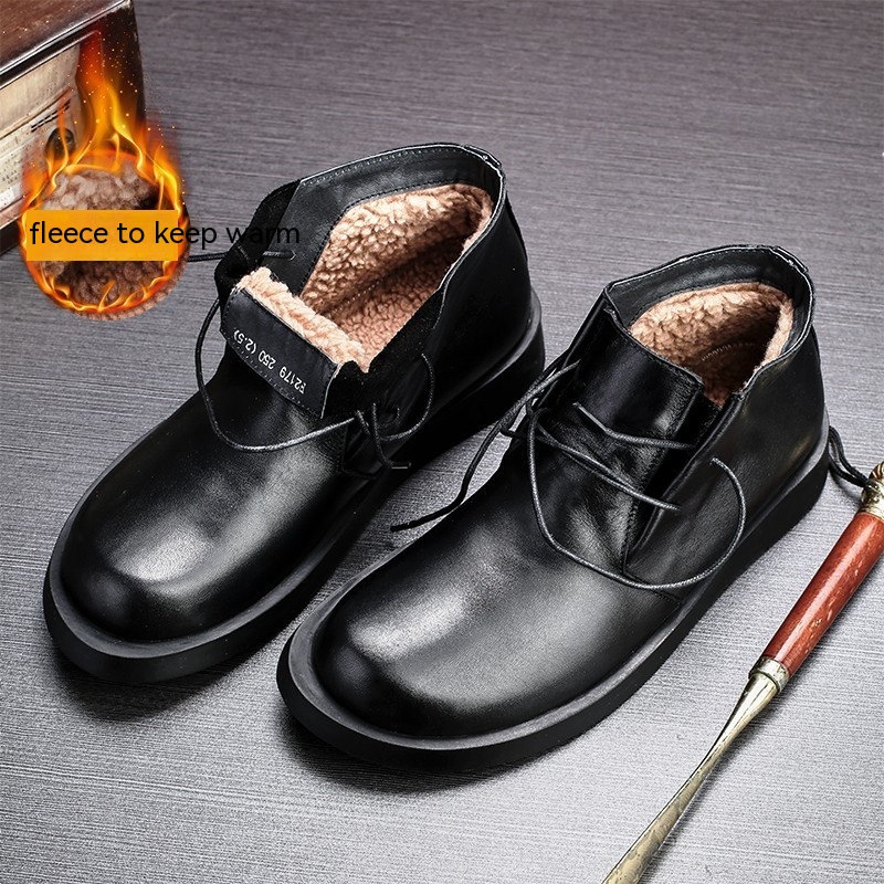 Martin Shoes Lace-up Leather Thick Bottom Soft Bottom Mid-top Men's Boots foto 5