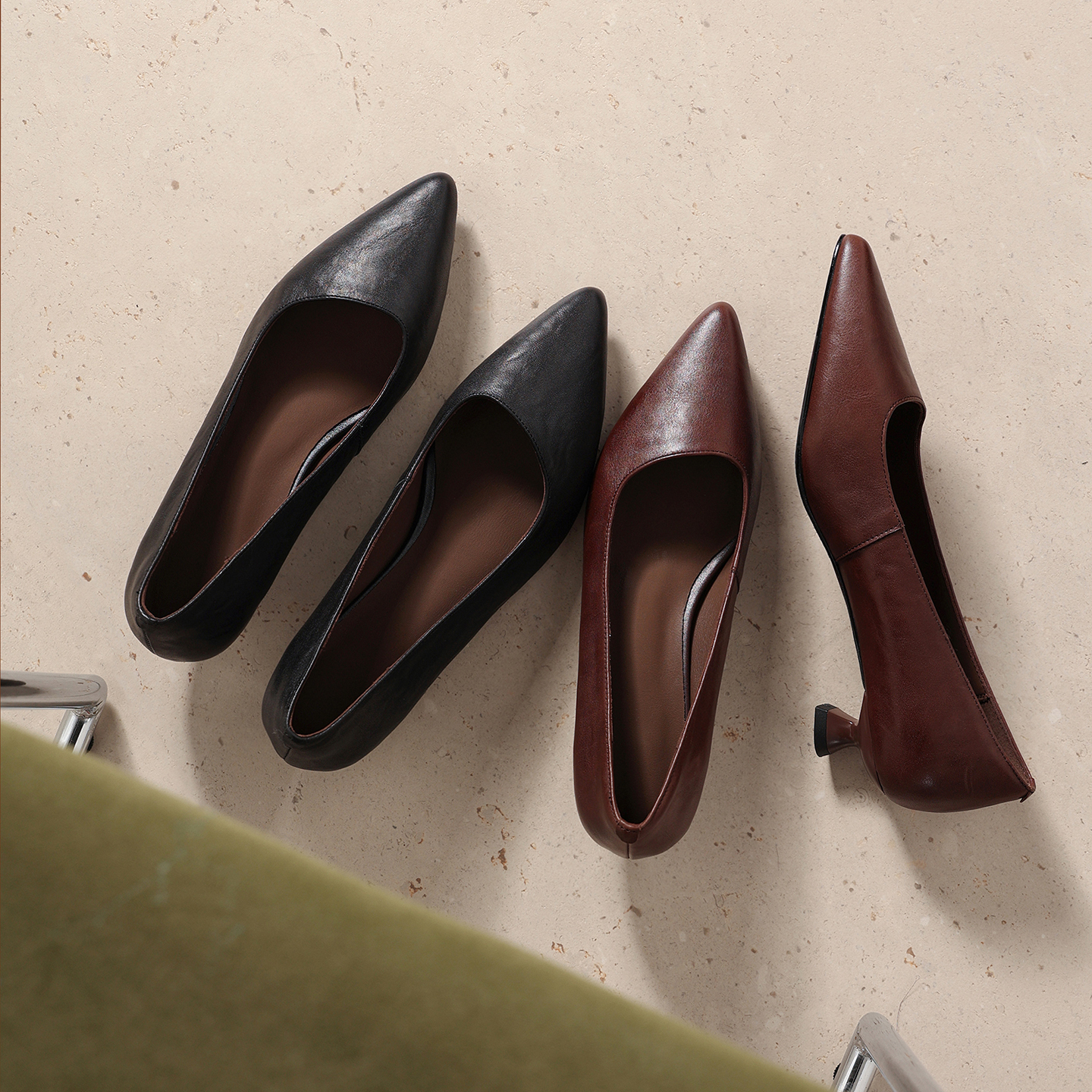 Women's Washed Full-Grain Cowhide Kitten Heel Pumps, Pointed Toe Handcrafted Leather Office Shoes foto 4