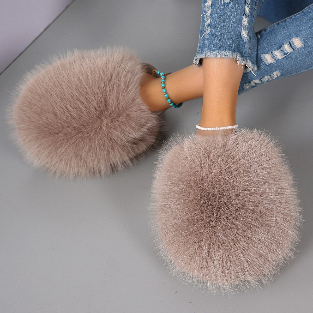 Large Size Solid Color Fluffy Soft Bottom Winter Baotou Home Warm Multi-color Cotton Slippers foto 5