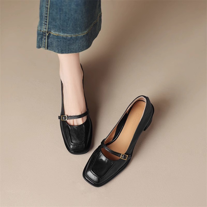 Spring And Autumn New Retro Square Head Women's Soft High Heel Pumps foto 5