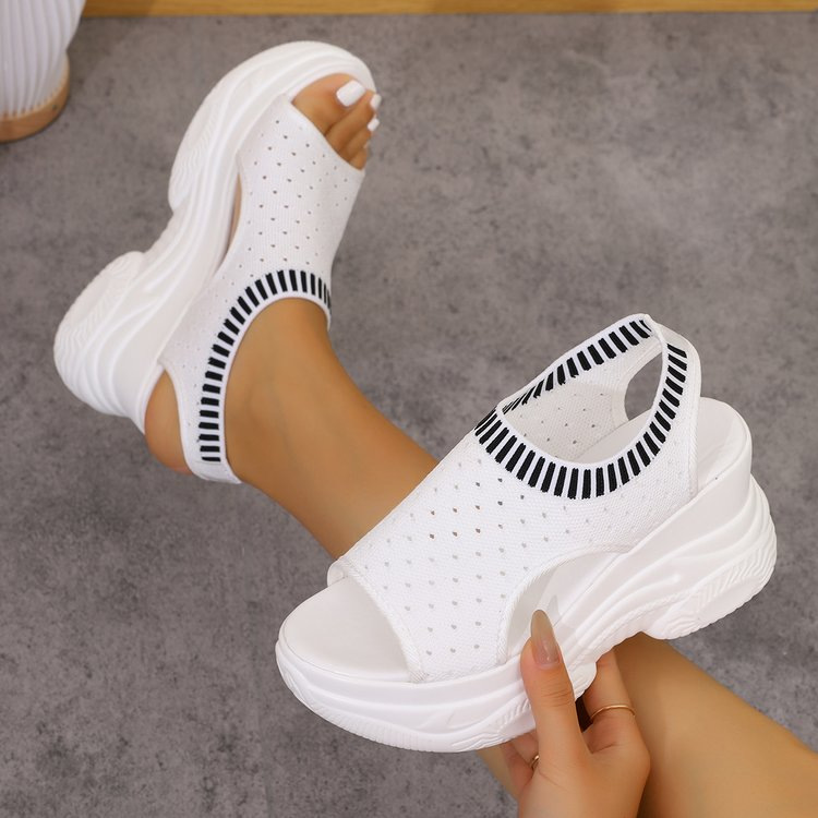 Summer New Thick-Soled Slip-On Flyknit Peep-Toe Sporty Sandals For Women foto 4