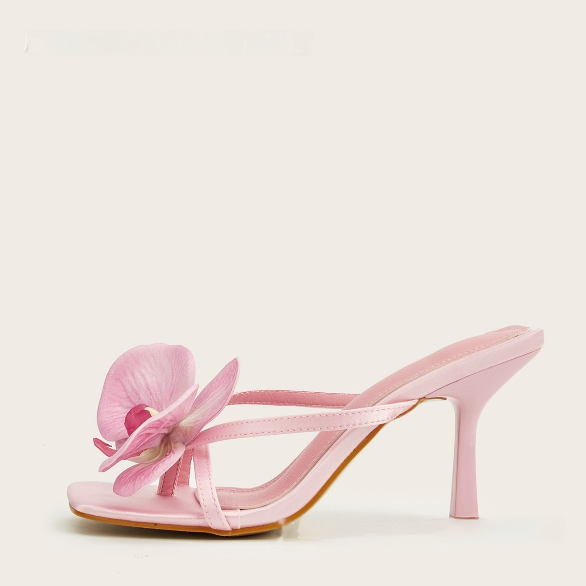 Spring And Summer Meiko Flower Decorative Flip-toe Square Toe High Heel Sandals foto 3