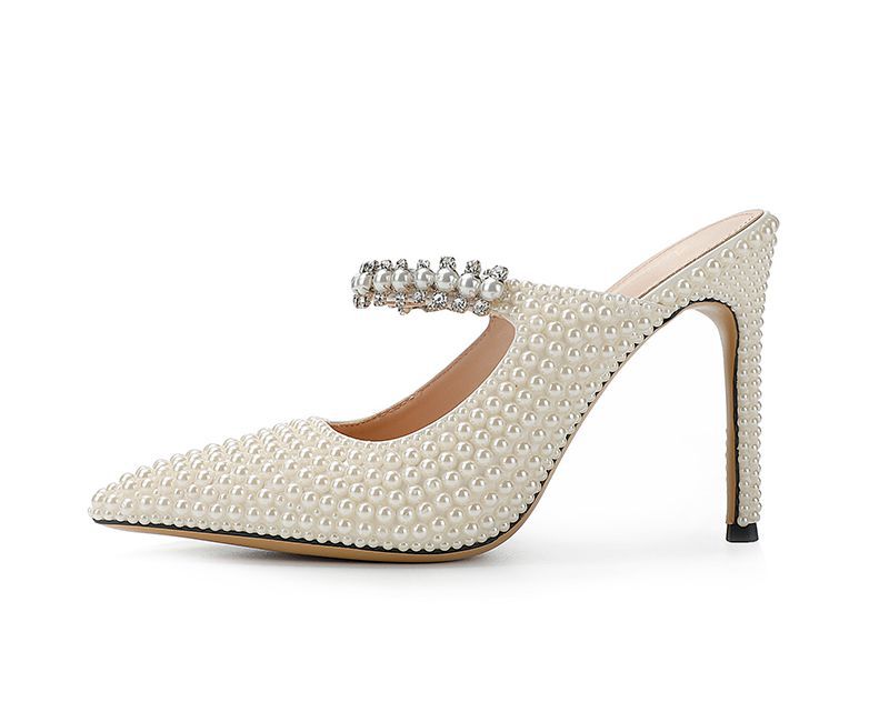 Original Womens Footwear Brand White Pearl Pointed-toe High Heels foto 5