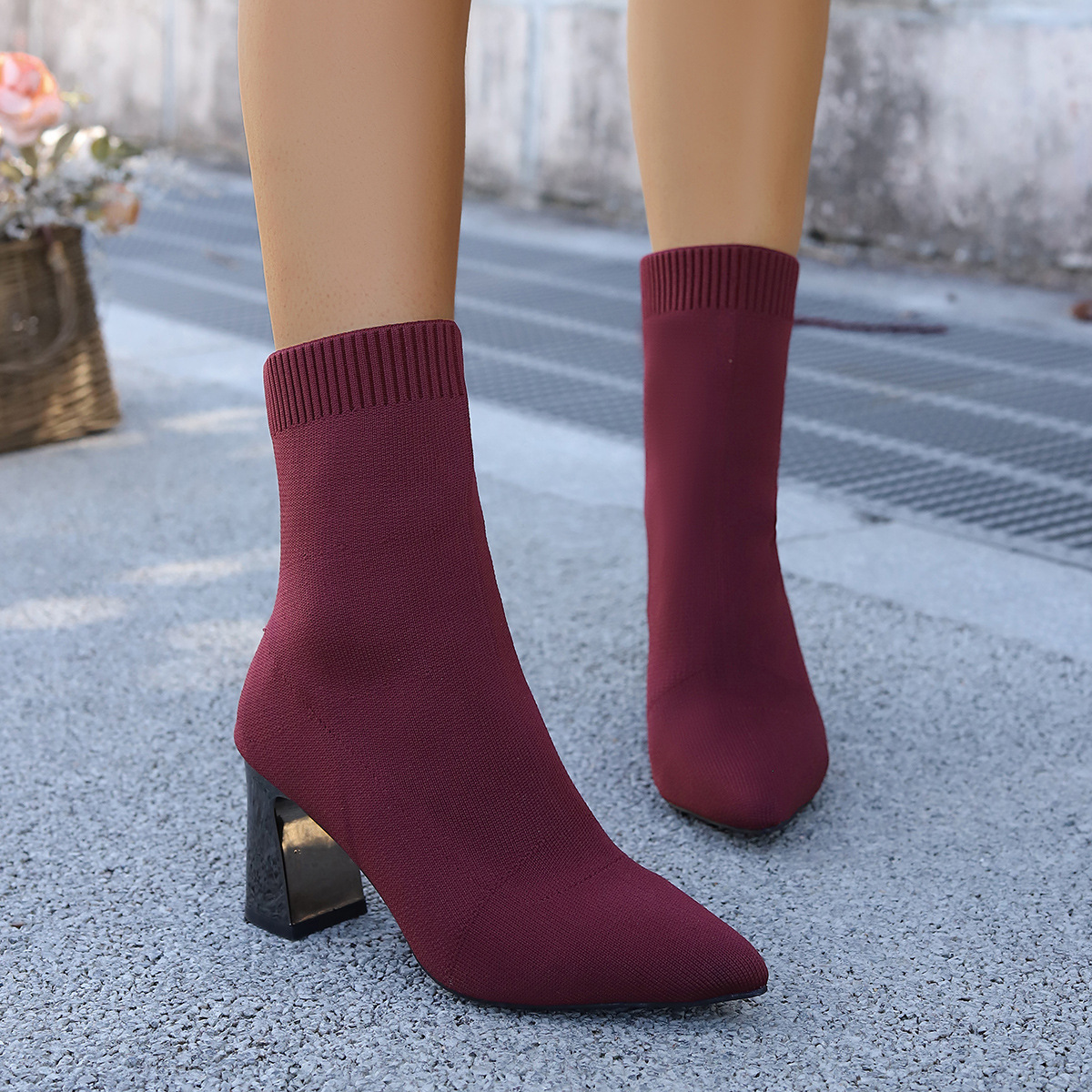 Plus-size Slimming Fly-knit High-heel Fashion Boots foto 2