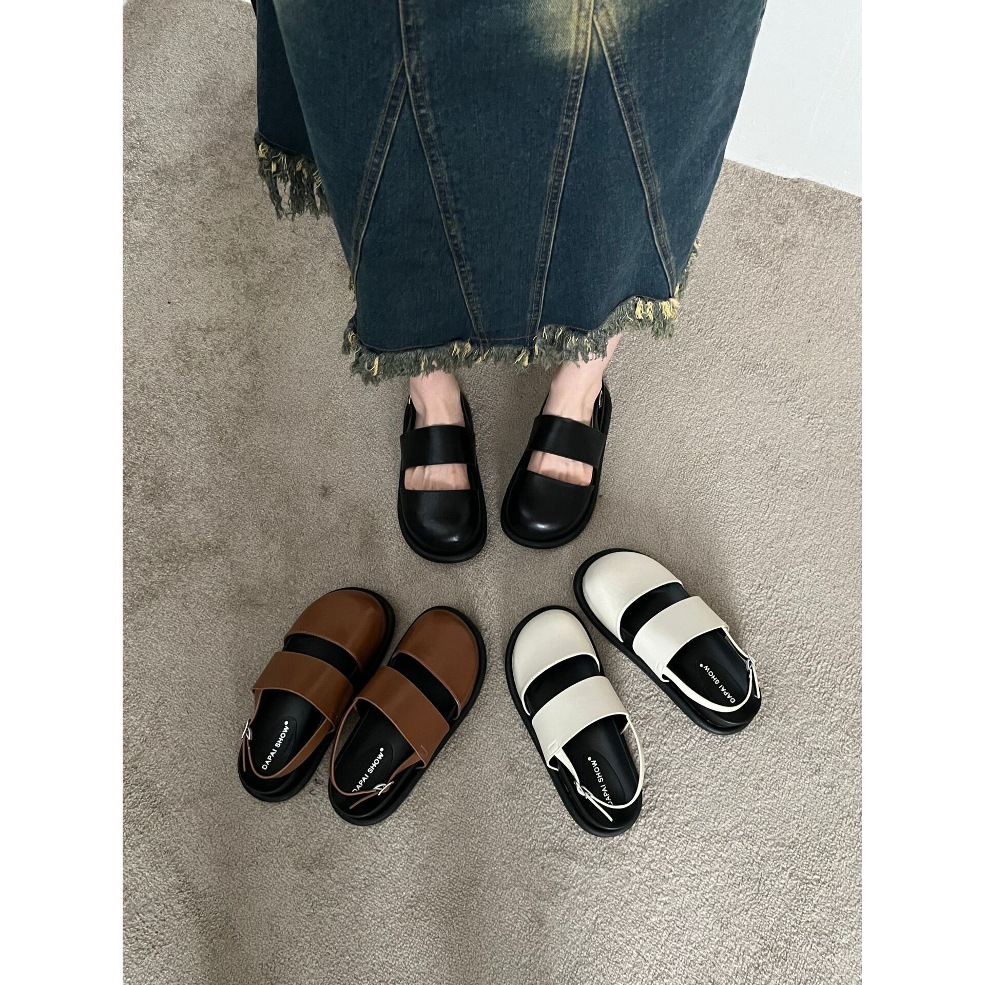 Retro Raise The Bottom One Strap Two-way Breathable Closed Toe Sandals foto 3